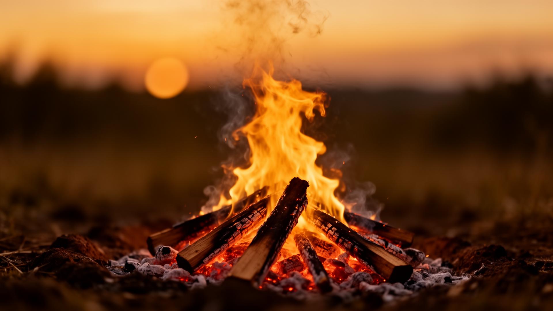 Ceremonial fire burning at night