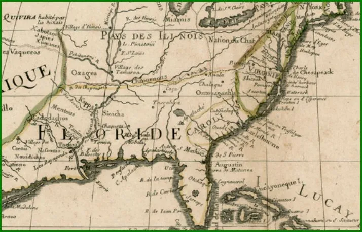 Detail of the 1700 de Lisle map showing Shawnee settlements